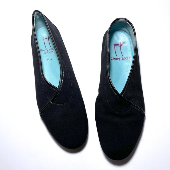 Thierry Rabotin Made in Italy Slip On Flats in Black Stretch Fabric Leather - Picture 4 of 10